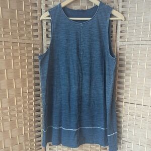 Pure Jill Indigo Blue Slub Knit Cotton Sleeveless Overlap Back Tank Top Large
